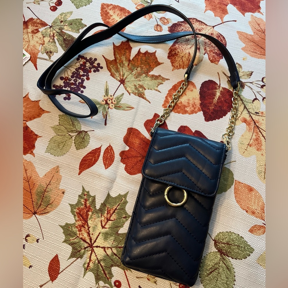 Bewaltz Blue Leather Crossbody Purse Small Bag with Gold Chain Handle